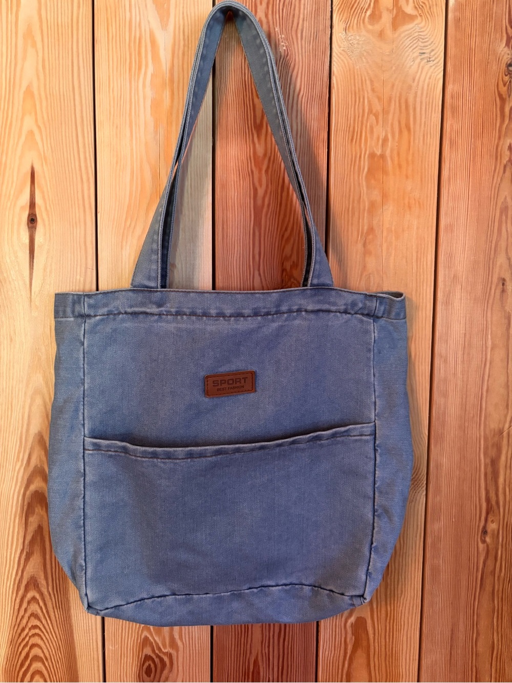 BEAST FASHION Light Blue Canvas Tote with Leather Logo Patch